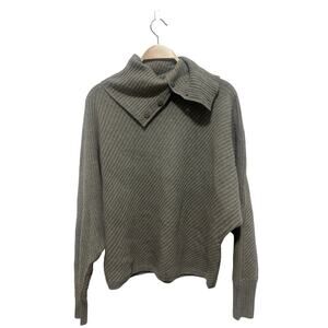 Yaya Wool Blend Gray Cowl Neck Buttons Slouch Quiet Luxury Sweater Large